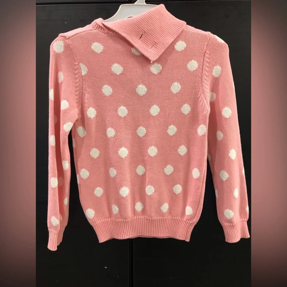 New girls polka knit blouse pink and white